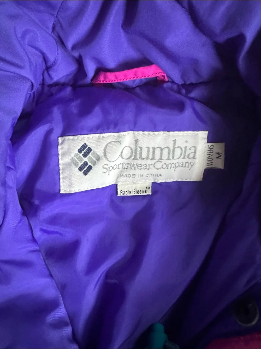 VINTAGE.  Columbia Teal Ski One-Piece Suit with Purple and Pink Accents